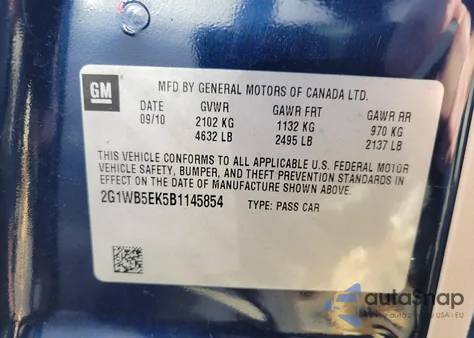 2011 Chevrolet Impala Lt from USA, damaged, VIN 2G1WB5EK5B1145854